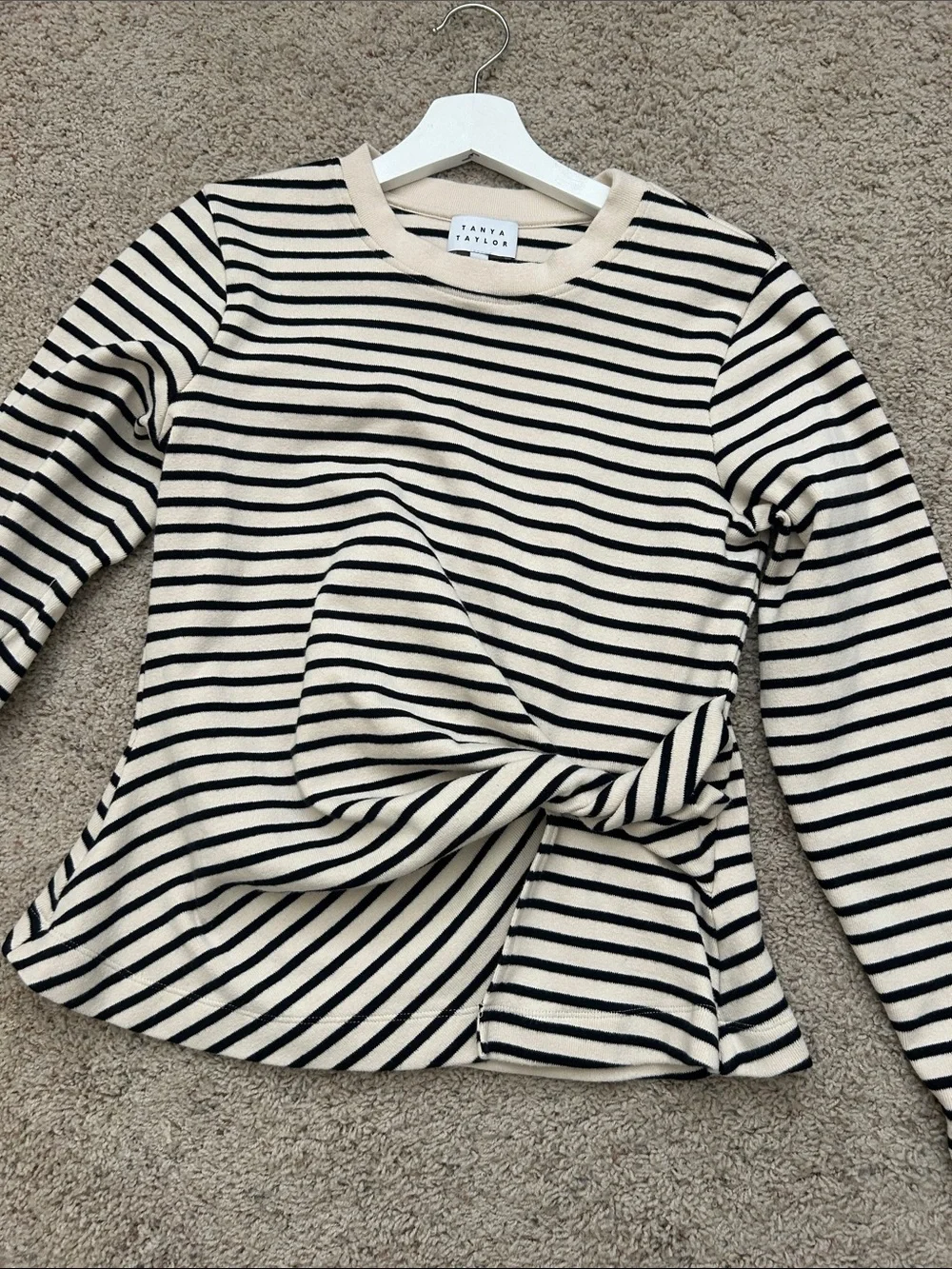 Tanya Taylor Carlita Top Cream and Black Striped Knit - Picture 4 of 11